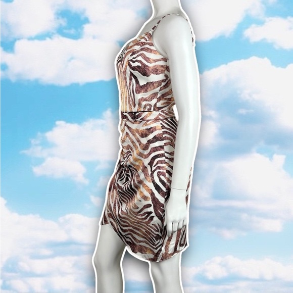 DRESS THE POPULATION Briella Zebra Print Mini Dress Cocktail Party Jungle Safari - Picture 7 of 15